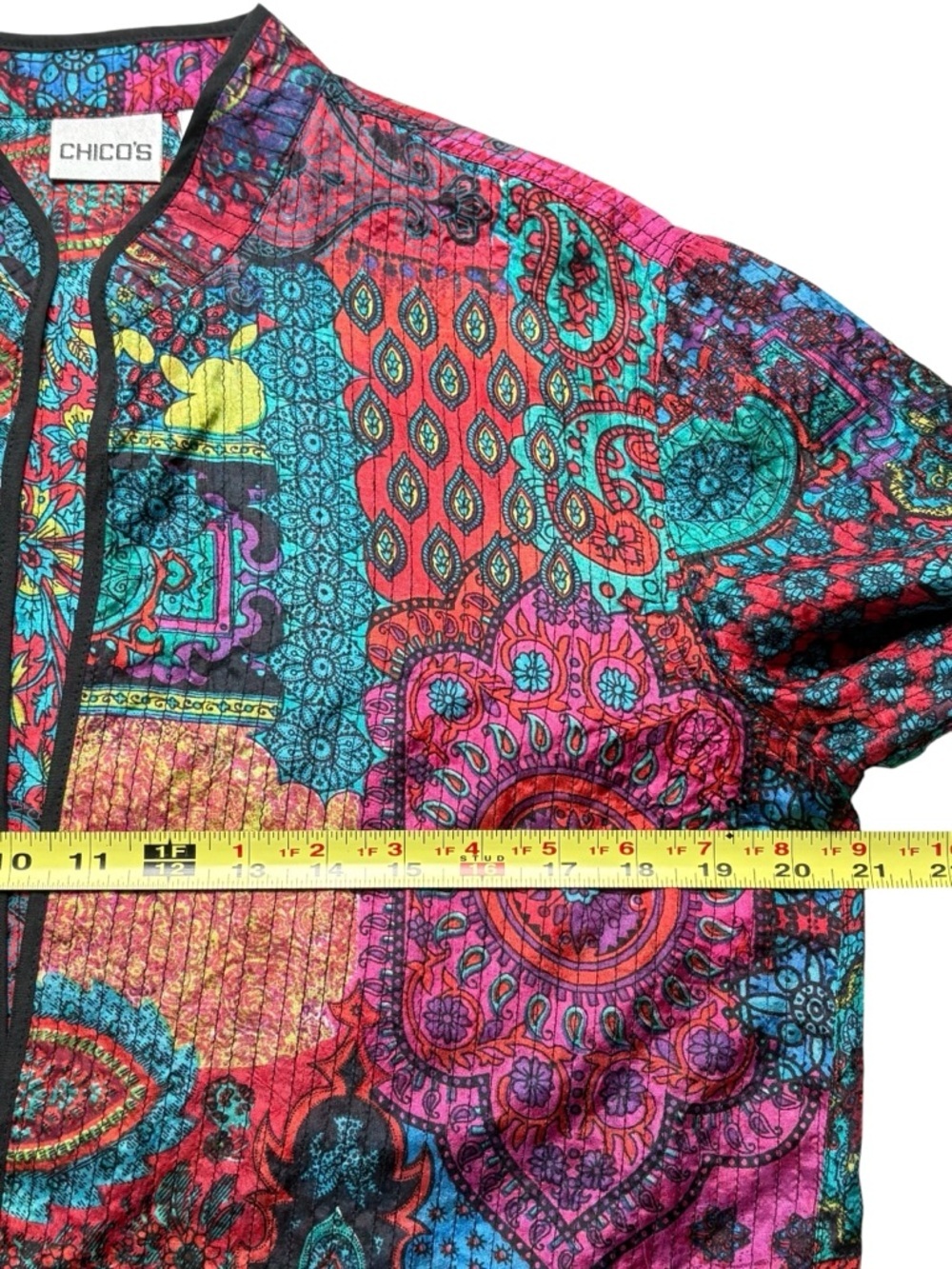 Chico's Vintage 100% Silk Paisley Art-to-Wear Open Front Jacket Size 1 (Medium) - Picture 6 of 9